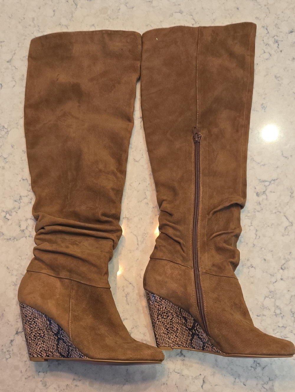RARE Y2K Barbie x Town Shoes 50th Anniversary Suede Snakeskin Wedge Boots 6.5 - Picture 3 of 11